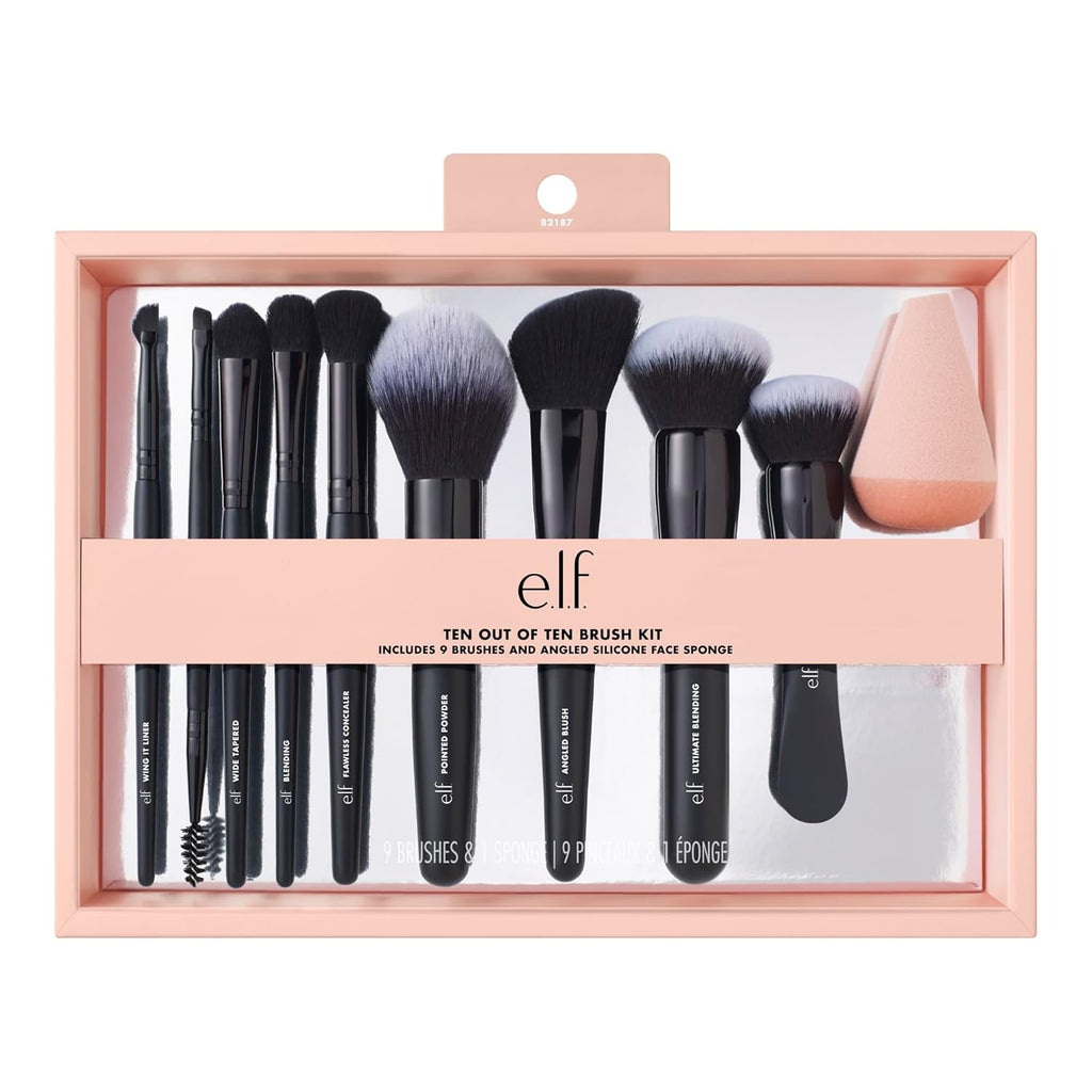 Ten Out Of Ten Brush Set, 10 Piece Brush Kit, Brushes For Face Makeup, Eyes, Brows & More, Made With Synthetic