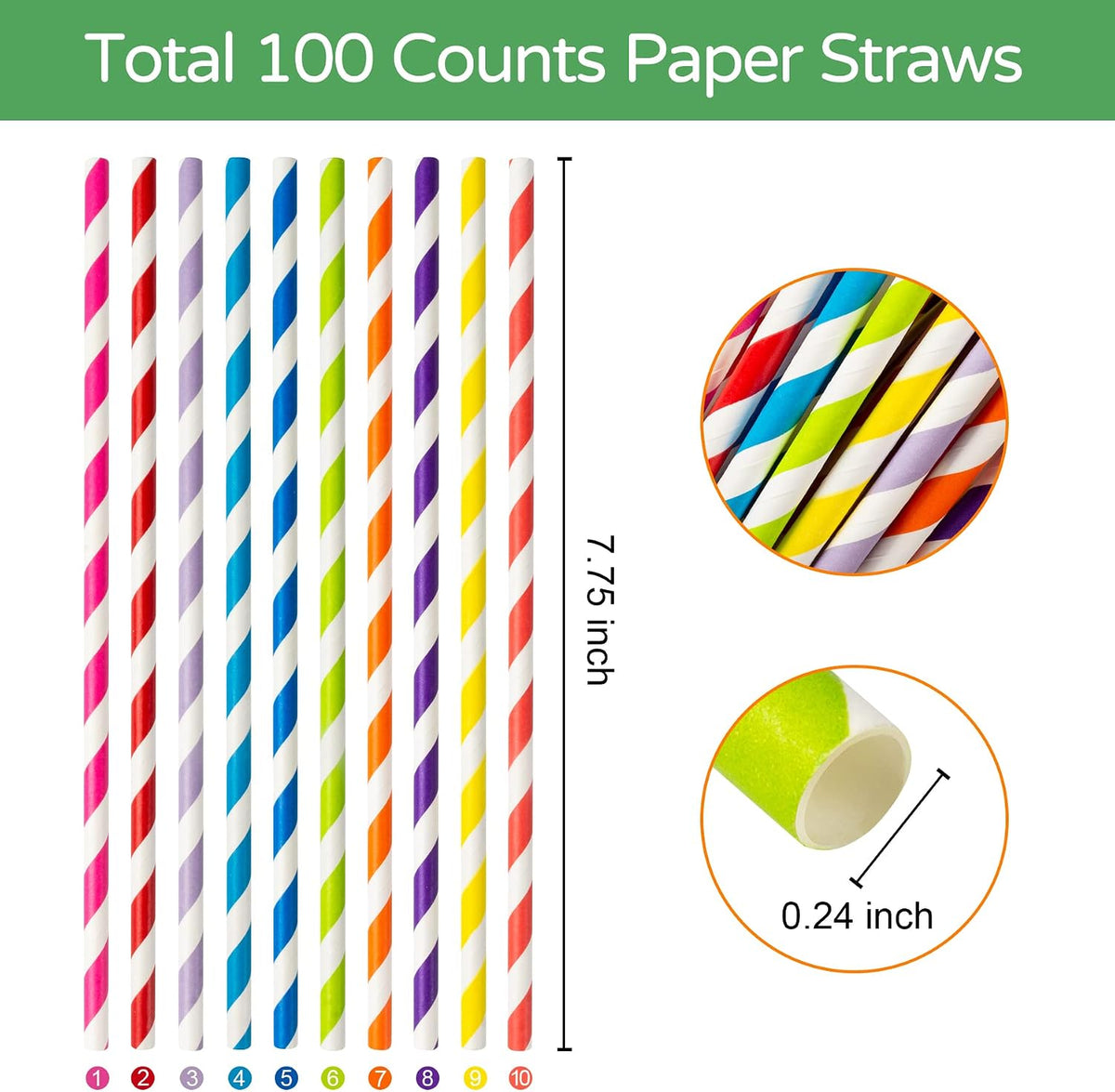 100 Pack Pink Paper Straws for Drinking