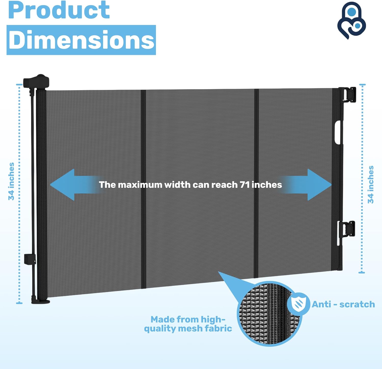 Retractable Baby Gate for Stairs & Doorways - 71” Wide Mesh Safety Gate for Toddlers, Dogs & Pets - Indoor/Outdoor