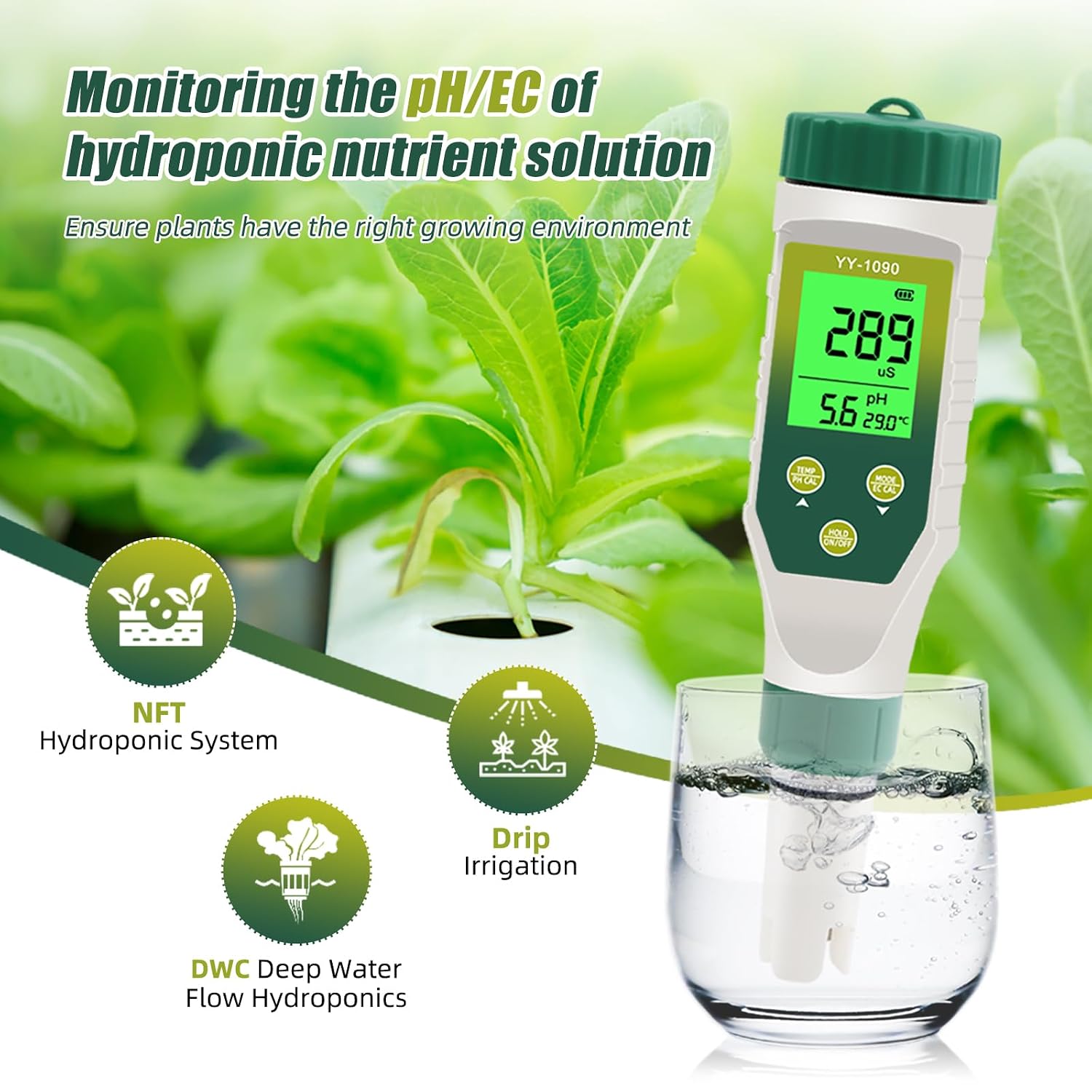 pH Meter for Water Hydroponics, 5-in-1 pH TDS EC Salt Tester for Water Nutrient Solution, Simultaneous Display of pH