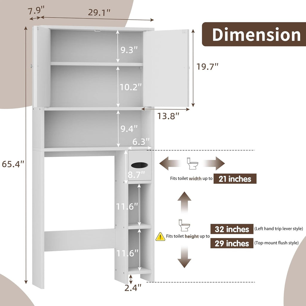 Over the Toilet Storage Cabinet, Bathroom Storage Cabient with Barn Doors, Bathroom Storage Shelf Organizer with