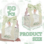 50 Sets Floral Wedding Favor Boxes with Pearl Pendant Bow, Green