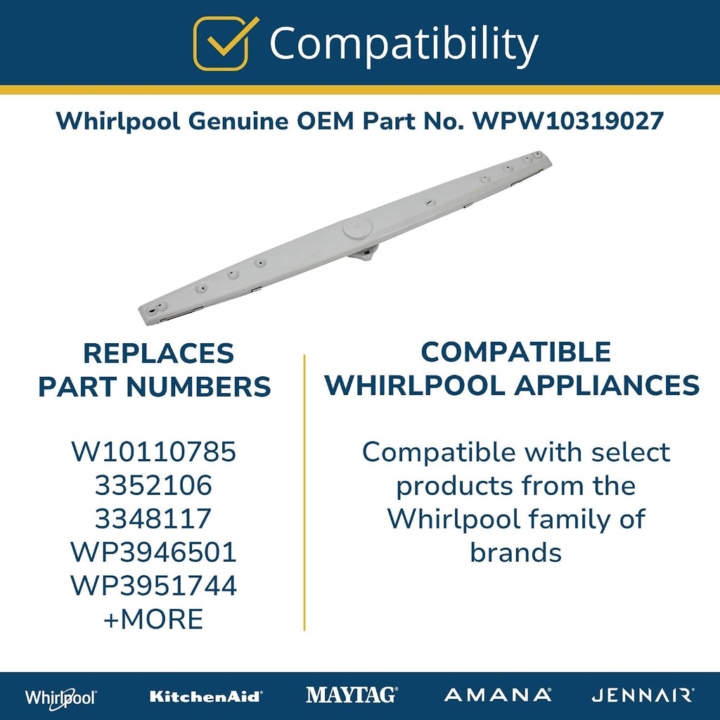 WPW10319027 Dishwasher Lower Wash Arm Replacement for Whirlpool, Kenmore, KitchenAid, Maytag - Replaces ADB1400AGW