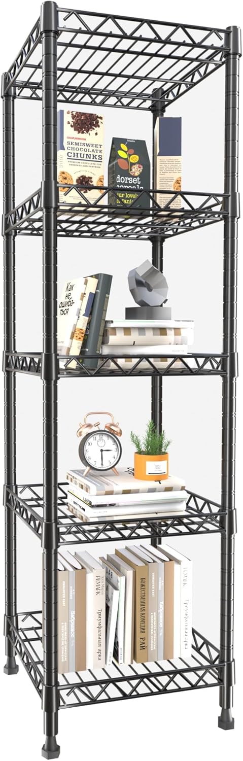5 Tier Standing Shelving Metal Units, Adjustable Height Wire Shelf Display Rack for Laundry Bathroom Kitchen 11.8 W x