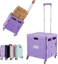 Foldable Utility Cart Folding Portable Rolling Crate Handcart with Durable Heavy Duty Plastic Telescoping Handle