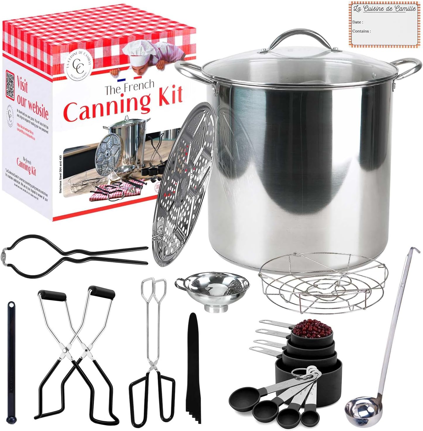 Canning pot with rack and lid - Water bath canner for canning - Complete premium canning kit with large Pot 21.5 Qt