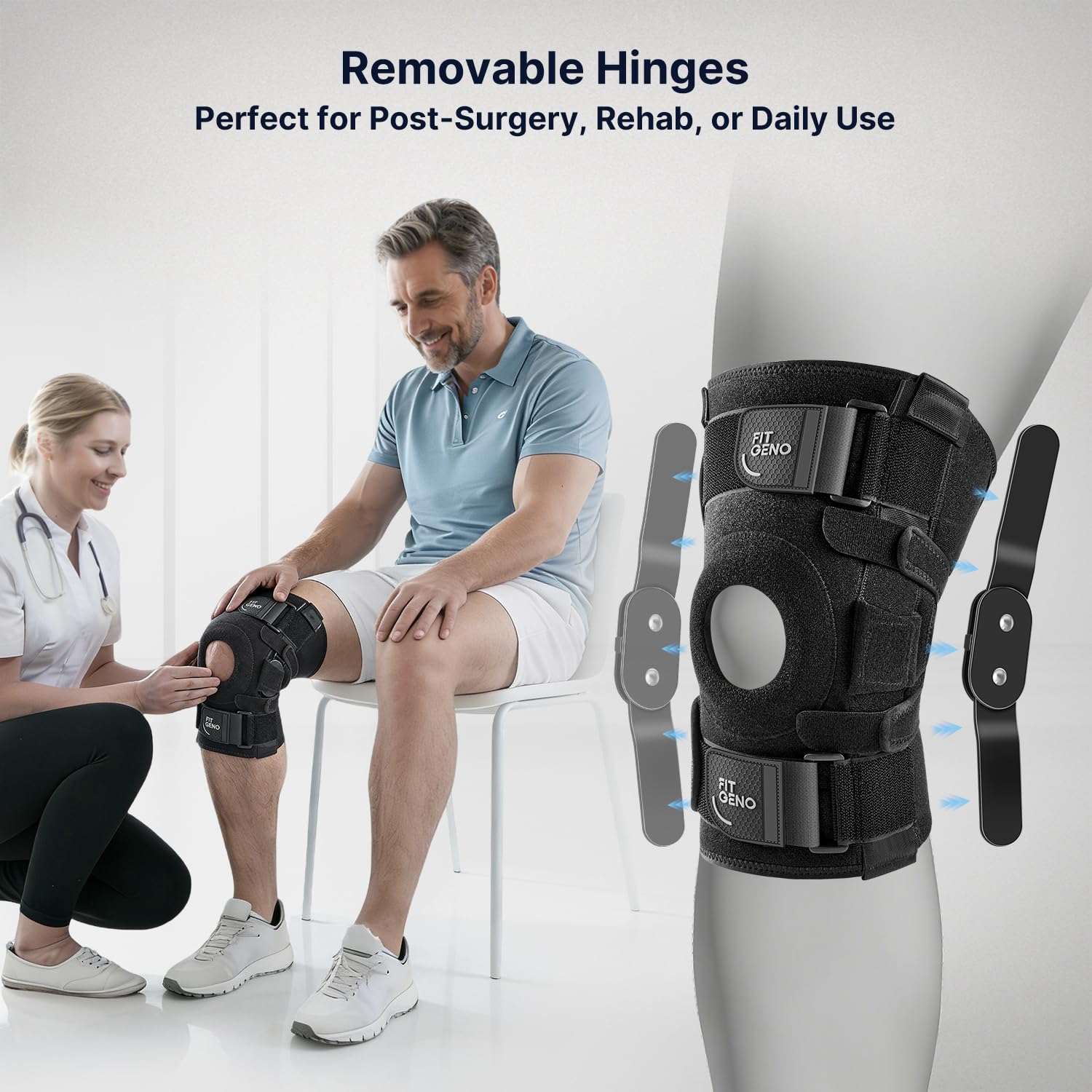 Hinged Knee Brace for Meniscus Tear: Adjustable Knee Support for Knee Pain w/Side Stabilizers & Hinges for Injury or