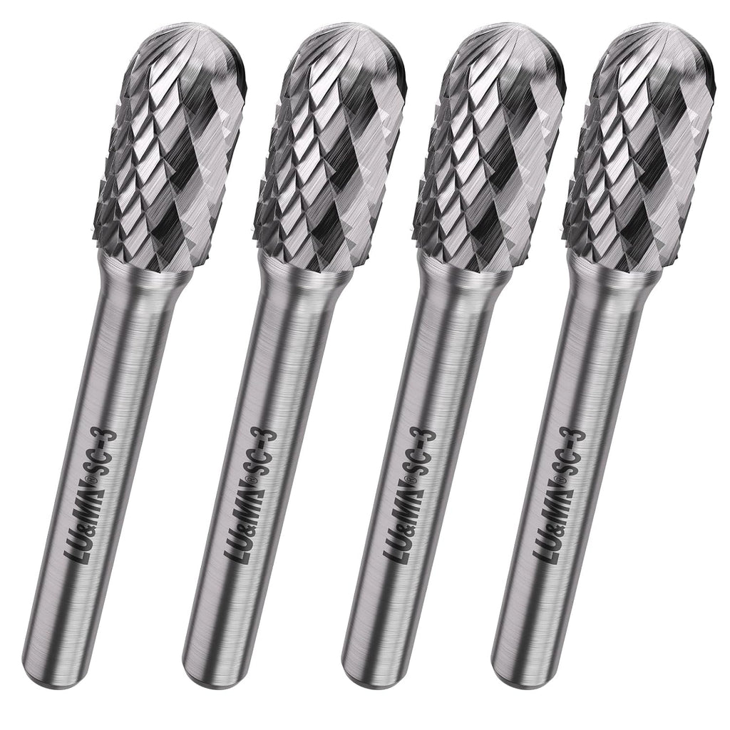 LU&MN SC-3 Tungsten Carbide Burr, 3/8" Head 1/4" Shank, 4 Pcs