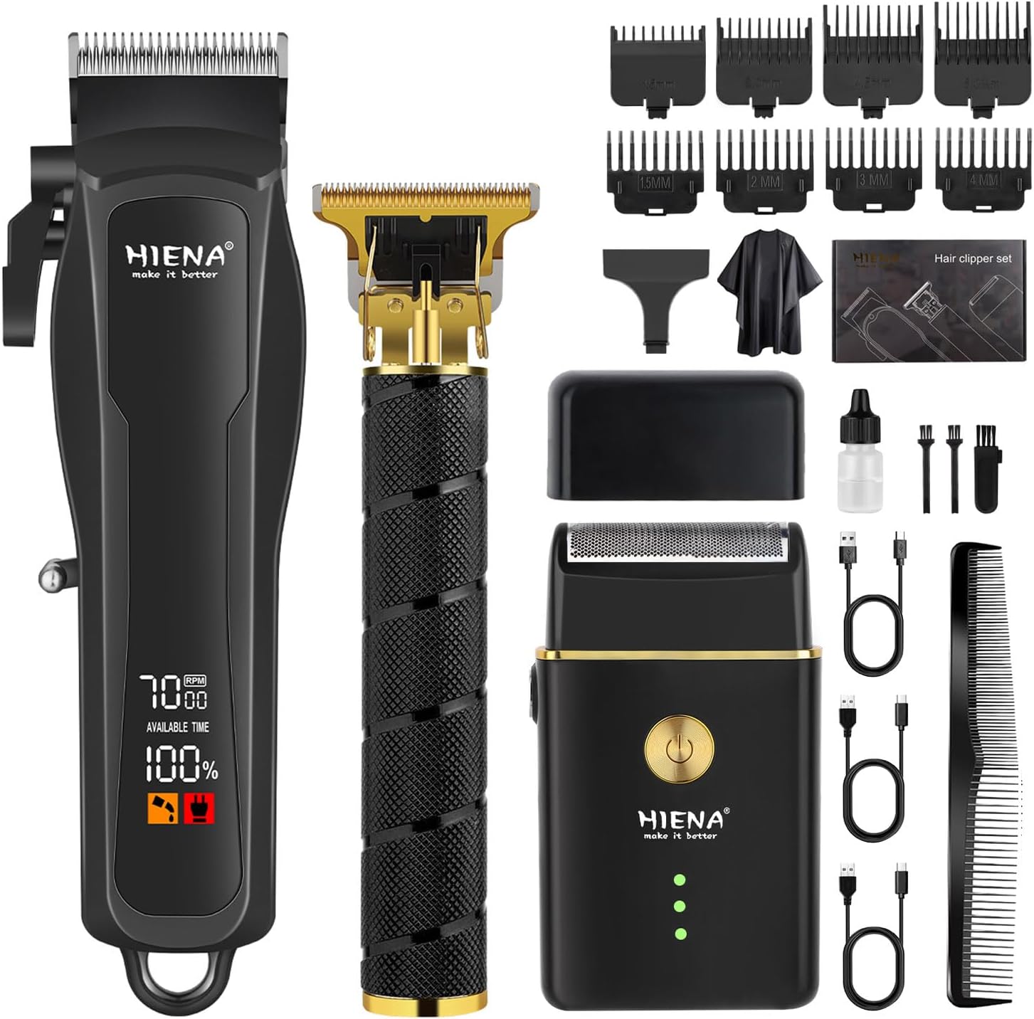 Professional Hair Clipper Set for Men, Cordless Barber Clippers Set and Trimmer Kit, USB Rechargeable Electric Beard