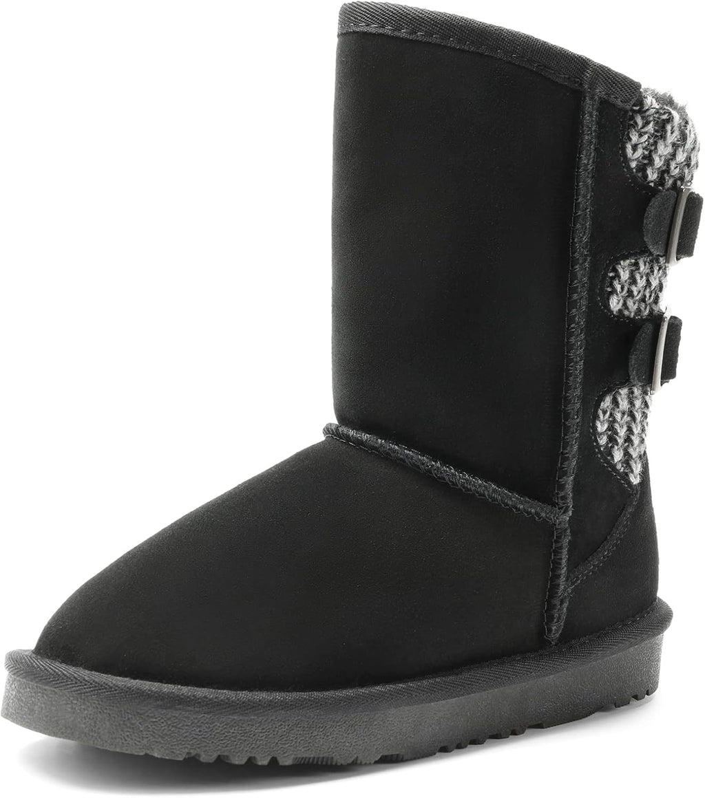 Girls Winter Boots Kids Snow Shoes | Adjustable Straps Furry Warm Faux Fur Lining Mid Calf Boot Easy on off for