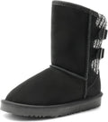 Girls Winter Boots Kids Snow Shoes | Adjustable Straps Furry Warm Faux Fur Lining Mid Calf Boot Easy on off for