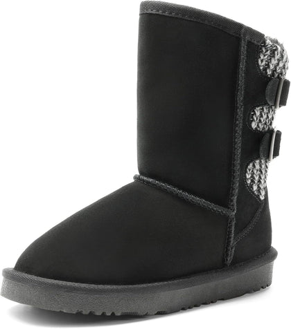 Girls Winter Boots Kids Snow Shoes | Adjustable Straps Furry Warm Faux Fur Lining Mid Calf Boot Easy on off for