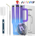 40 oz Shiny Tumbler with Handle and Straw,Stainless Steel Tumbler with Lid and Straw,Insulated Travel Mug(Cold for 34