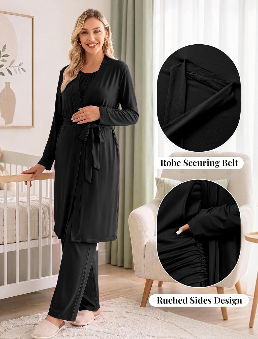Women 3PCS Maternity Robe Sets Nursing Pajamas Postpartum Breastfeeding Pjs
