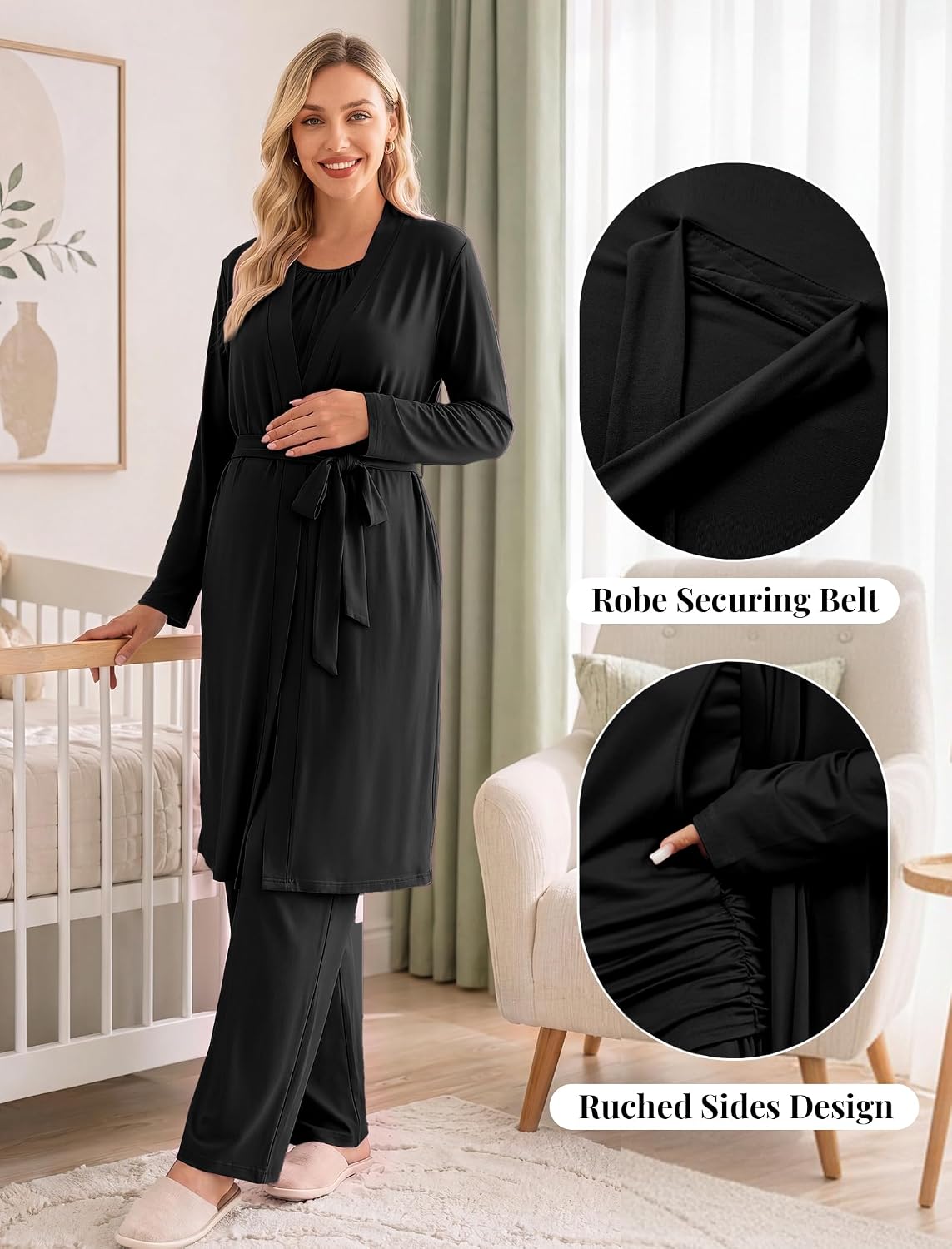 Women 3PCS Maternity Robe Sets Nursing Pajamas Postpartum Breastfeeding Pjs