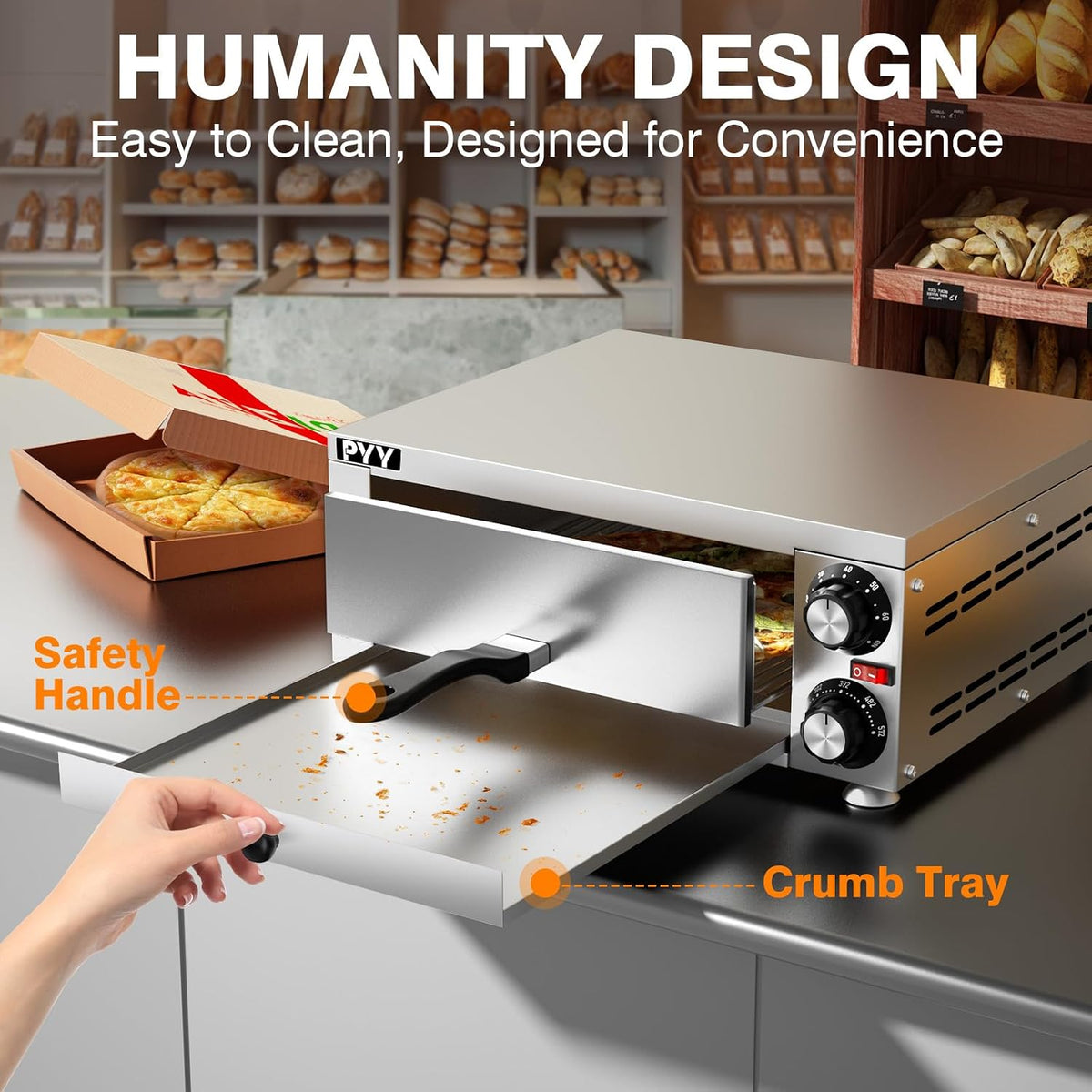 Pizza Oven Indoor Electric Countertop Commercial Pizza maker with Crumb Tray Stainless Steel Pizza Cooker Machine for