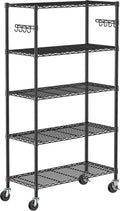 5-Tier Rolling Storage Shelf with Wheels, Metal Wire Shelving Unit
