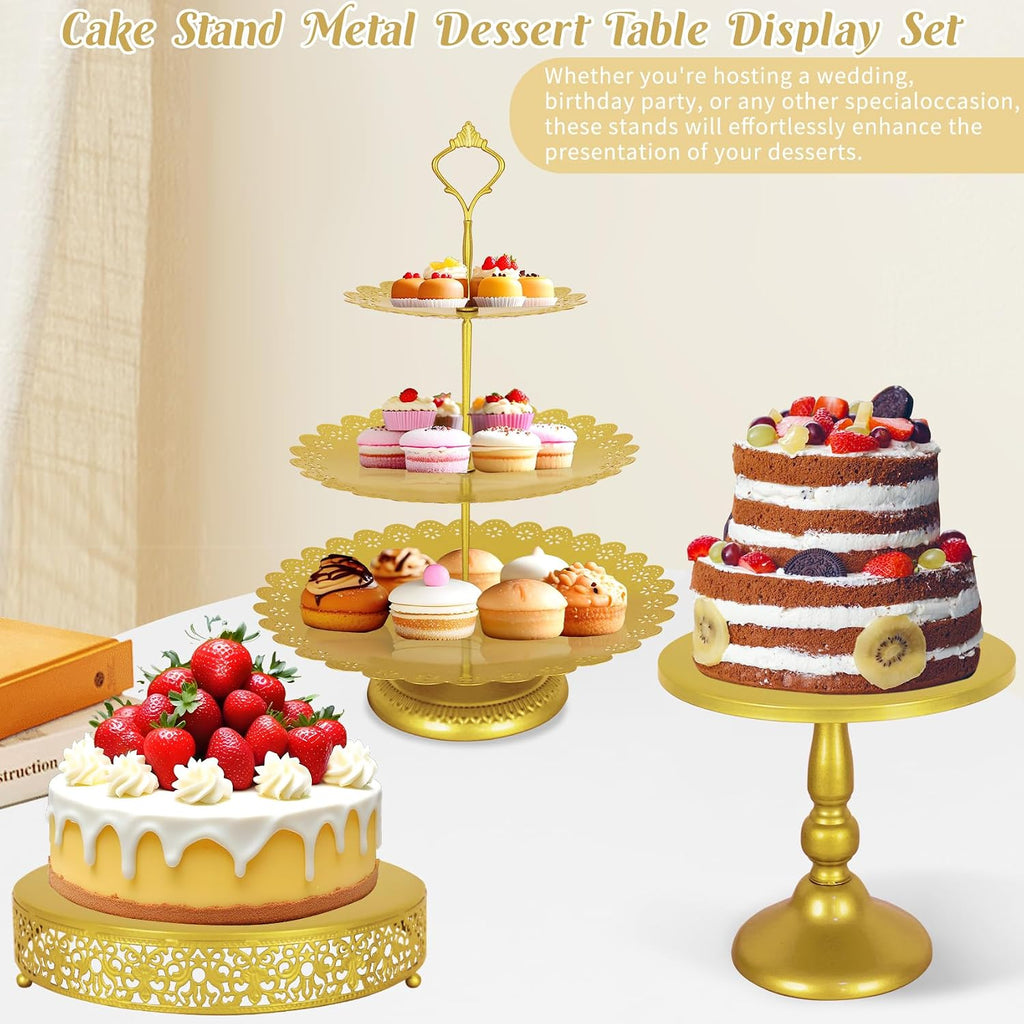 8 Pcs Cake Stand Gold Metal Dessert Table Display Set, 3-Tier Cupcake Stand, Cake Display Tower and Cookie Tray Rack