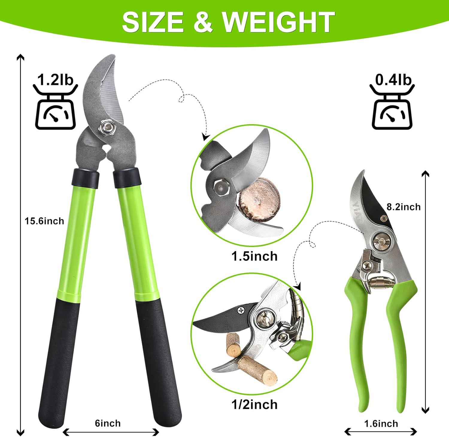 Garden Shears Set with Bypass Pruning Shears & Loppers，Lightweight Garden Clippers for Backyard Gardening, Rose Bush
