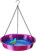 Hanging Bird Bath & Feeder, 11.5" Metallic Purple/Blue Metal Birdbath Bowl