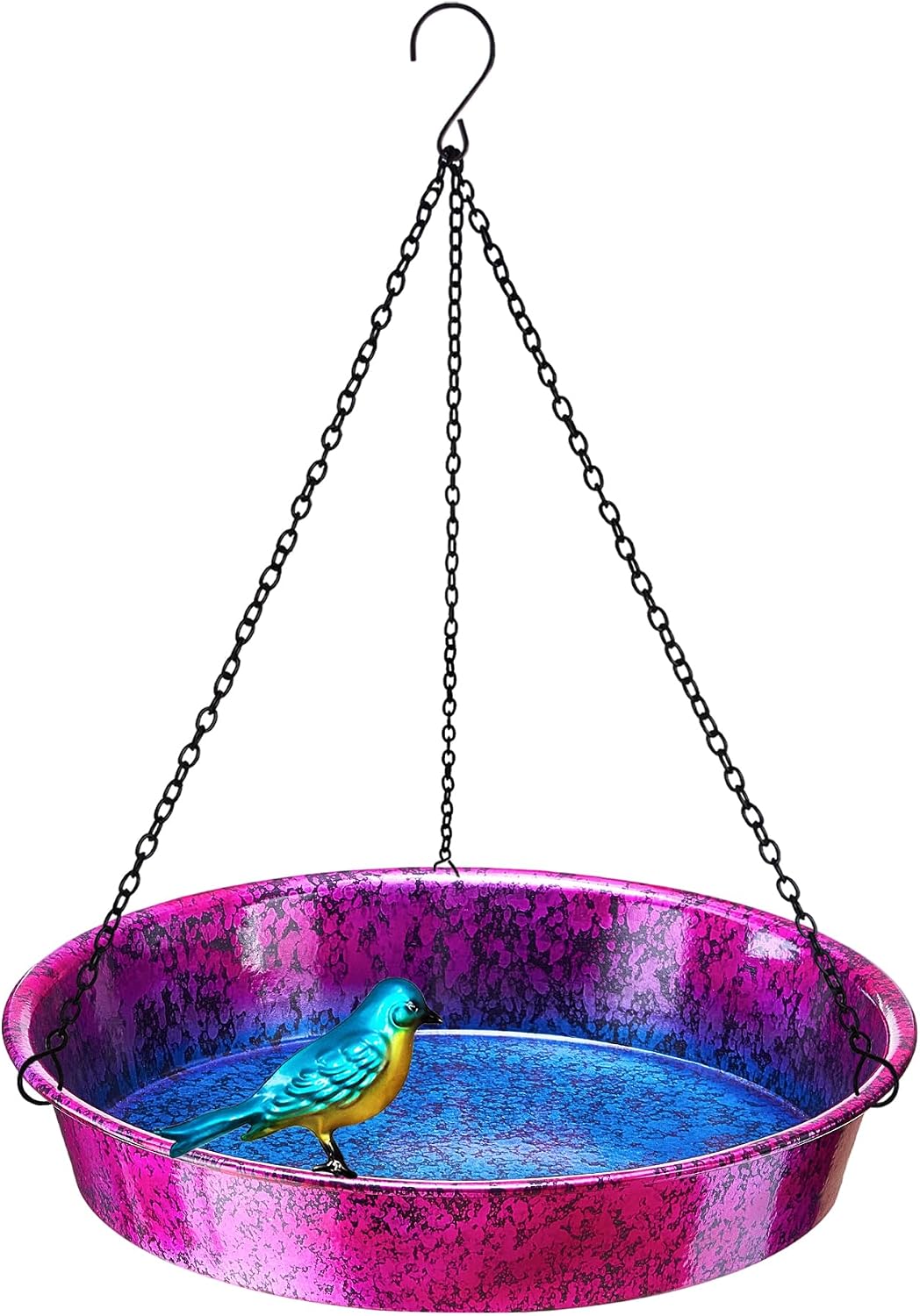 Hanging Bird Bath & Feeder, 11.5" Metallic Purple/Blue Metal Birdbath Bowl