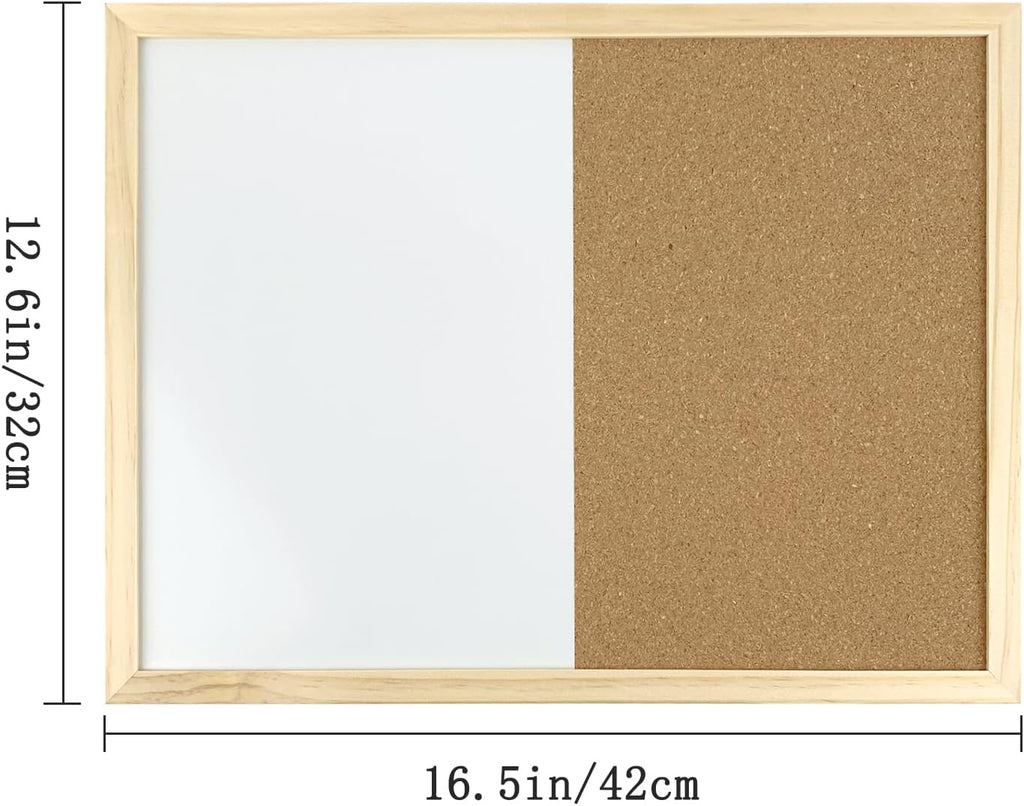 Dry Erase Cork Bulletin Combination Board, Wood, Black, Rectangular, 16.5x12.6 Inches, with Pins, Eye Bolts, Gaskets
