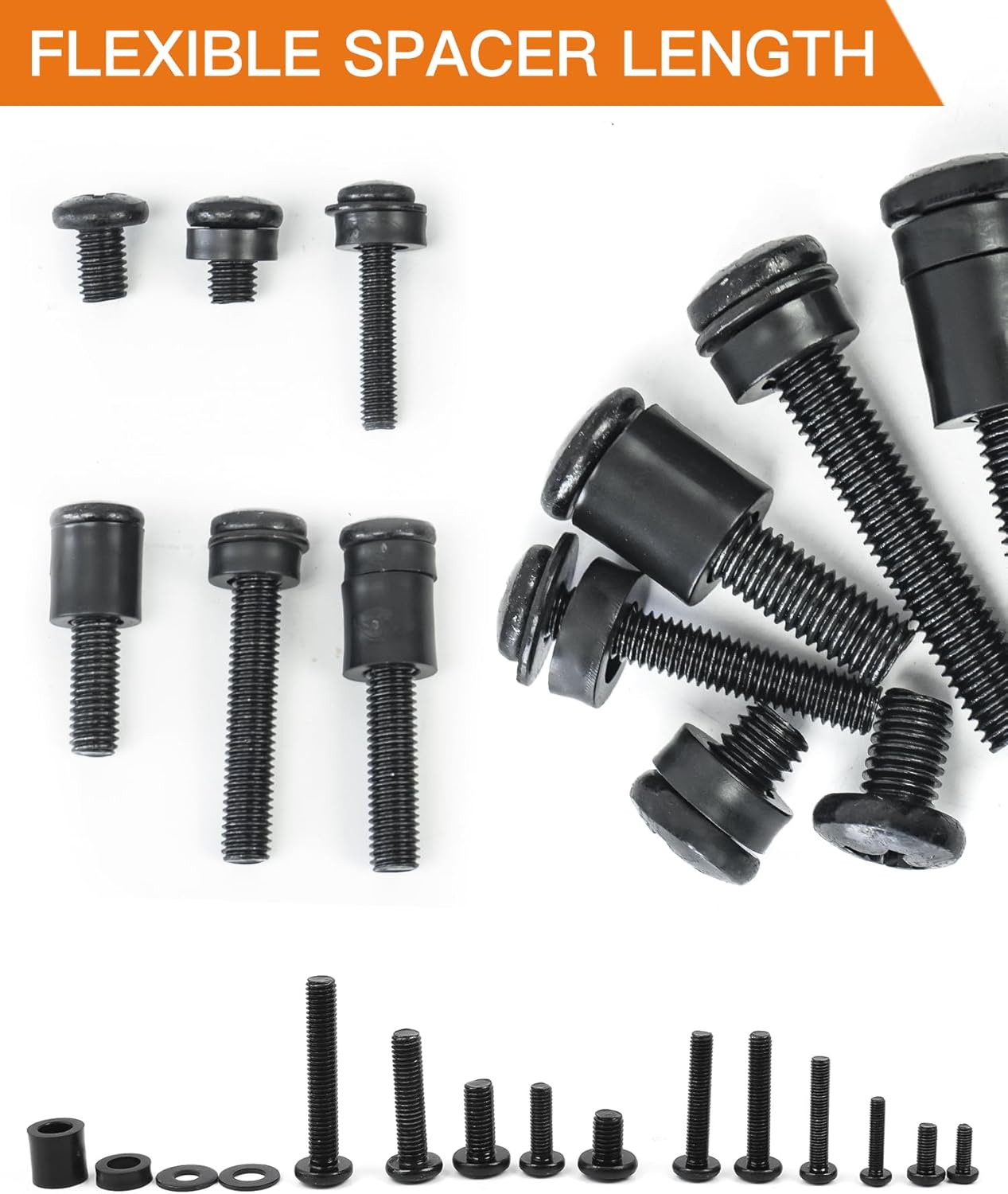 Universal TV Mounting Hardware Screw Kit Set with Box - M4 M5 M6 M8 Screws and Washers Spacers, Replacement Screws