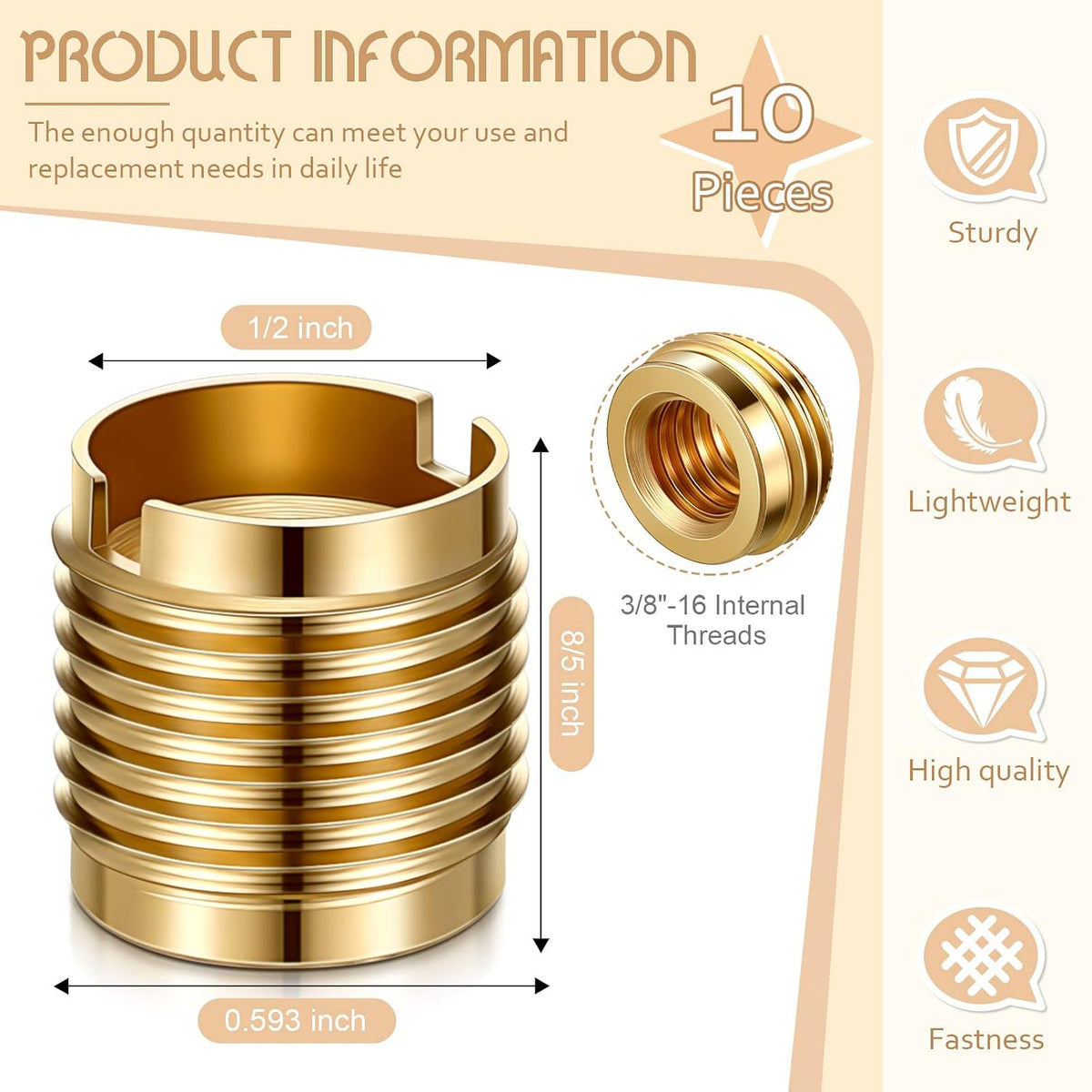 10 Pcs LEIFIDE 20 Pcs Brass Threaded Inserts 3/8-16 Wood Tap Handle 0.625''