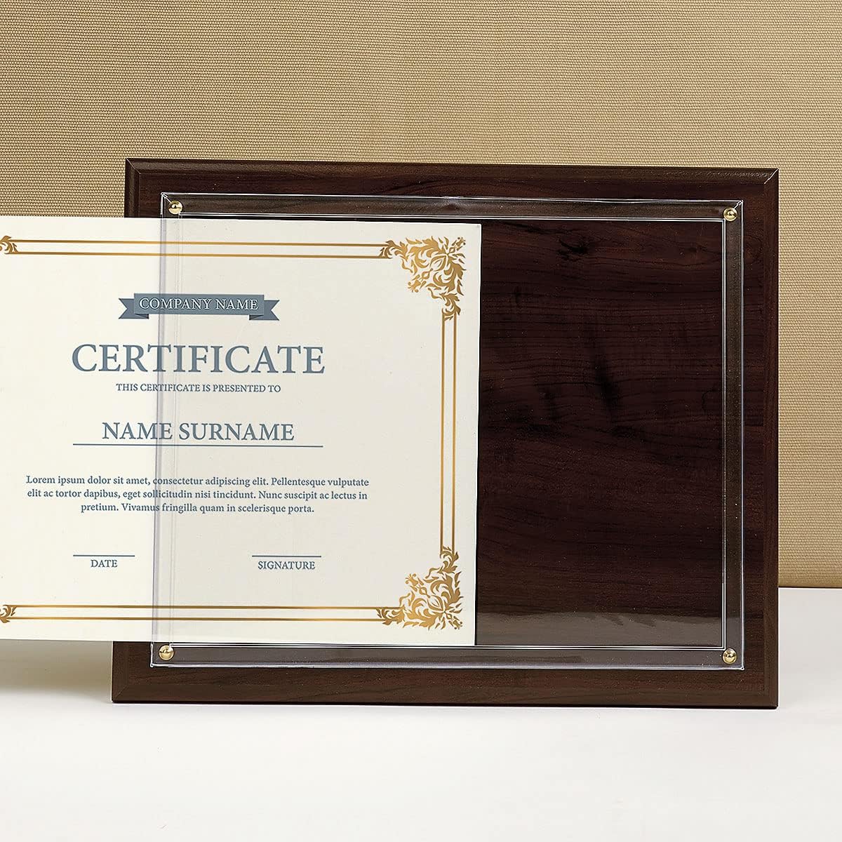 Walnut Certificate Award Plaque - Slide-In 8.5x11 Certificate or Diploma, Wall Frame | Walnut, Slide-In Design, 11 x