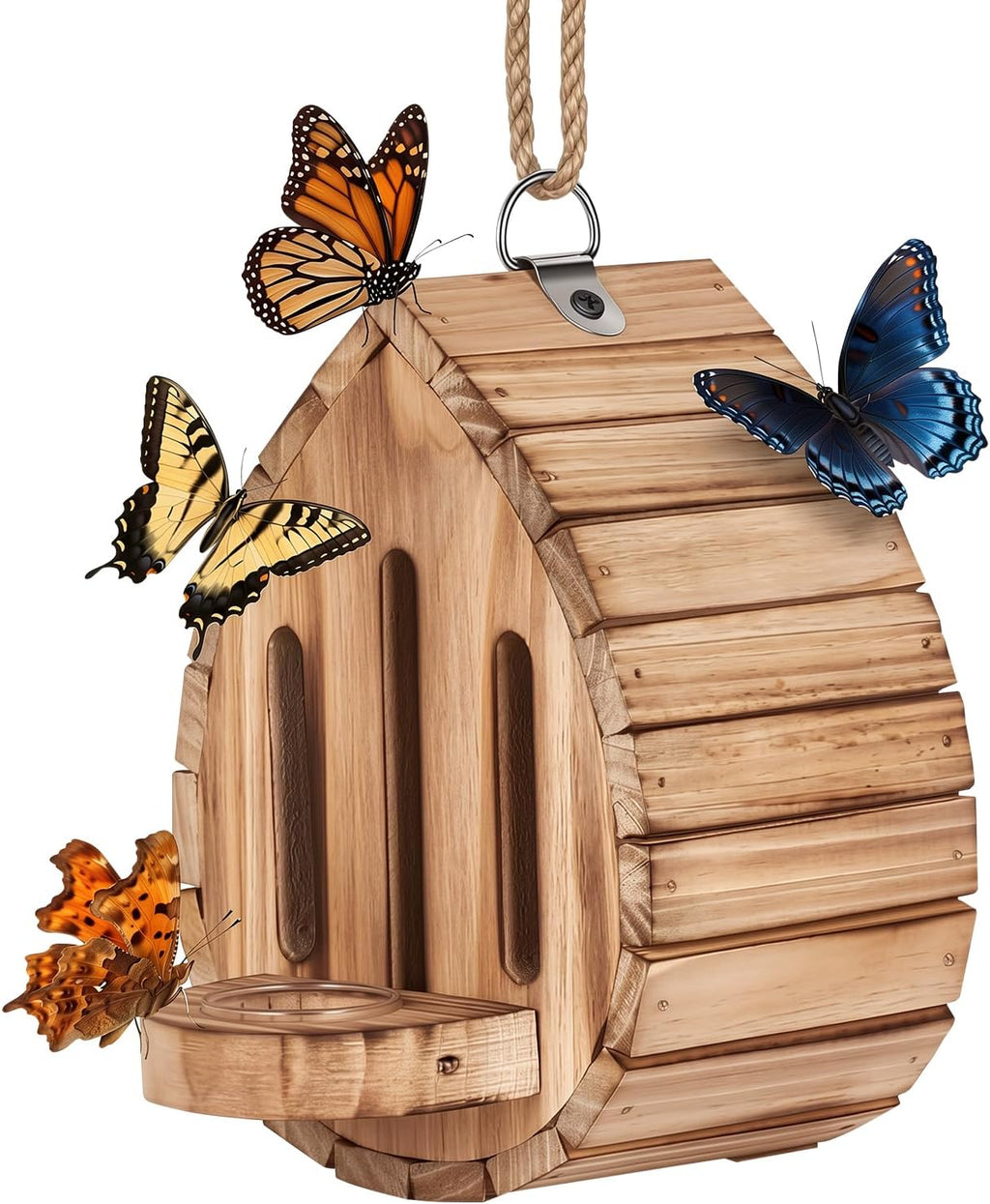 Butterfly House for Outside, Wooden Butterfly Habitat, Butterfly Feeder and Shelter, Hanging Pollinator House for