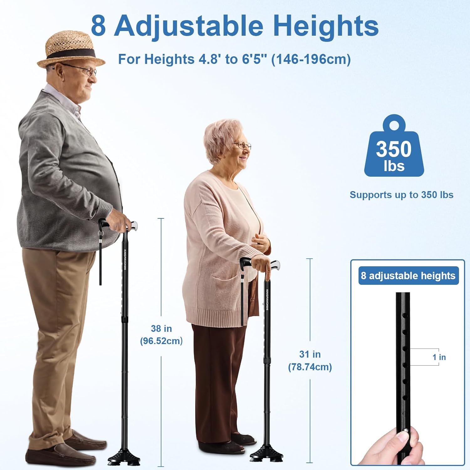 Walking Cane for Men Women Stability, Free Standing Foldable Cane, Ergonomic Handle Pivoting Quad Base, Heavy Duty
