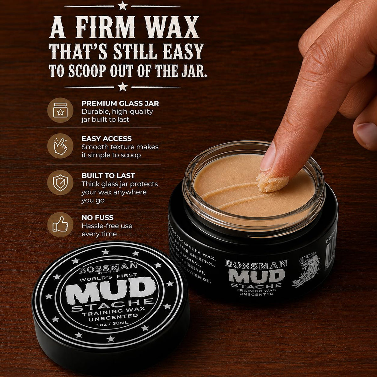 MUDstache Unscented Mustache Training Wax for Men (1 oz)