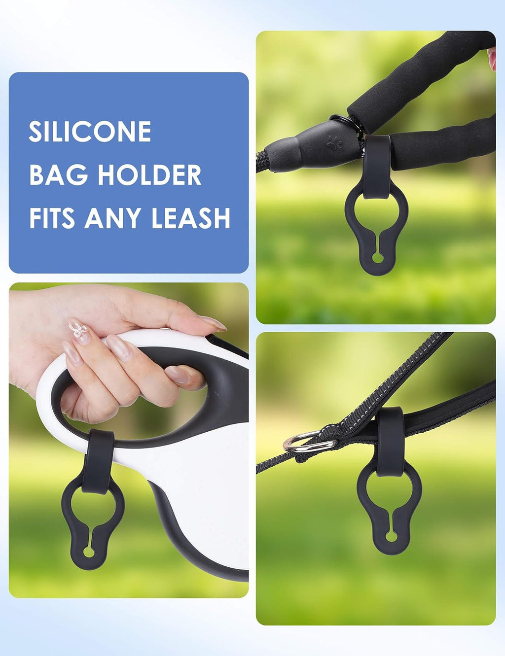 2-Pack Silicone Used Poop Bag Holder - Hands-Free Leash Attachment, Never Hold a Stinky Bag Again! Secure Carrier for