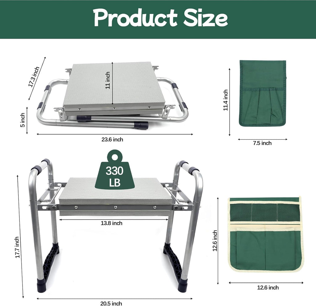 Garden Kneeler and Seat with 11.5" Wide Pad, Foldable Garden Stool with 2 Tool Bags, Heavy Duty Garden Kneeler for