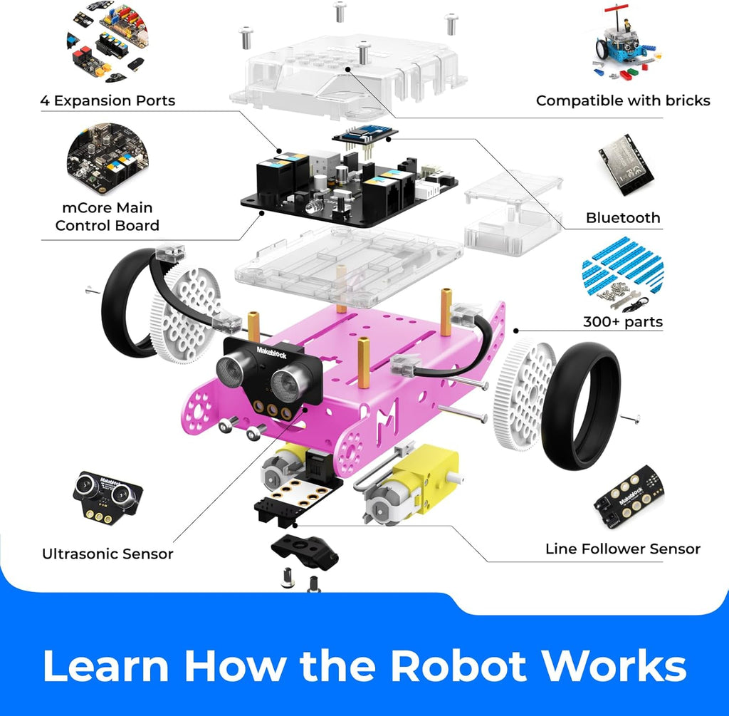 mBot Pink STEM Coding Robotics Toy Kit for Girls & Kids Ages 8-12 | Arduino & Scratch Coding, Remote Control Building