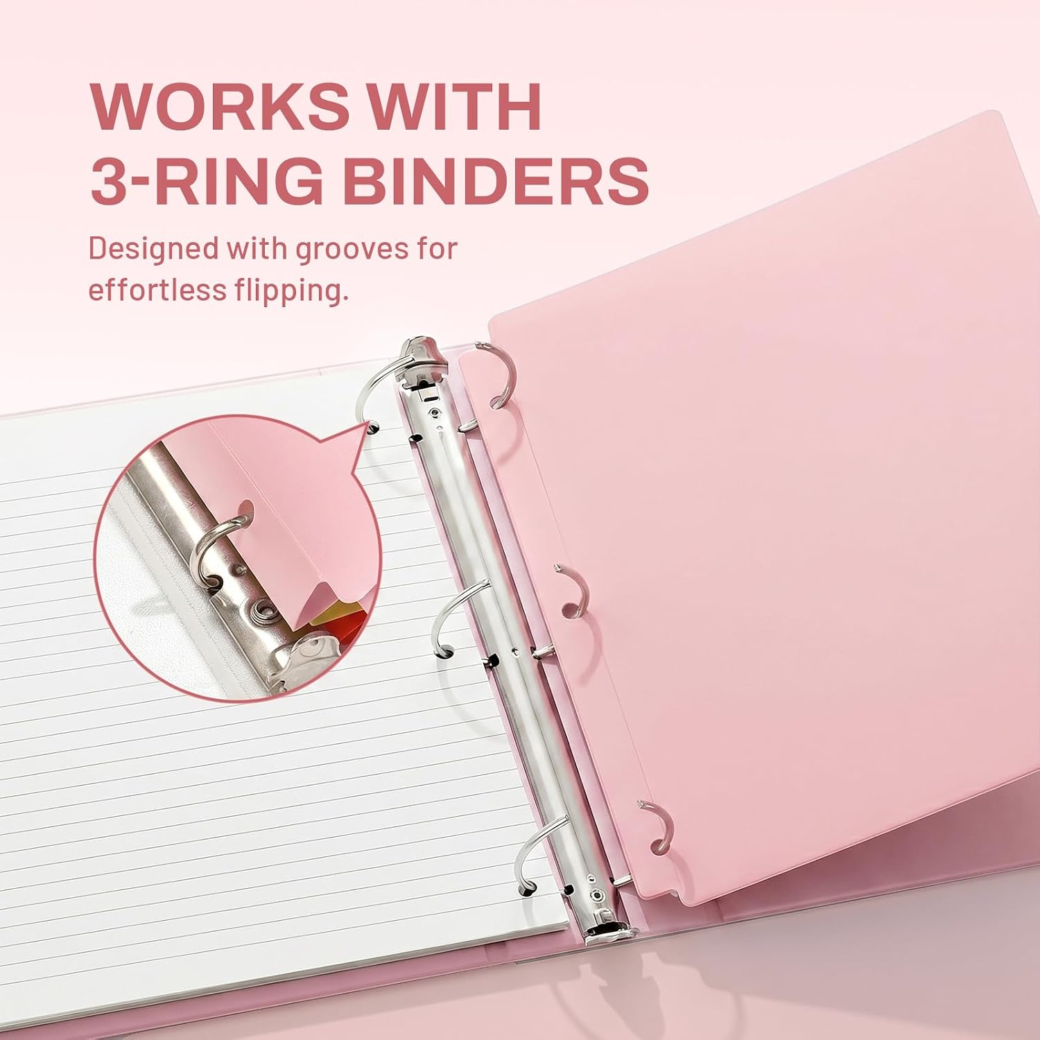 3 Hole Pocket Folders (6 Pack, Pastel Color), Plastic Pocket Folders for 3 Ring Binder, 3-Hole Punched Folder with