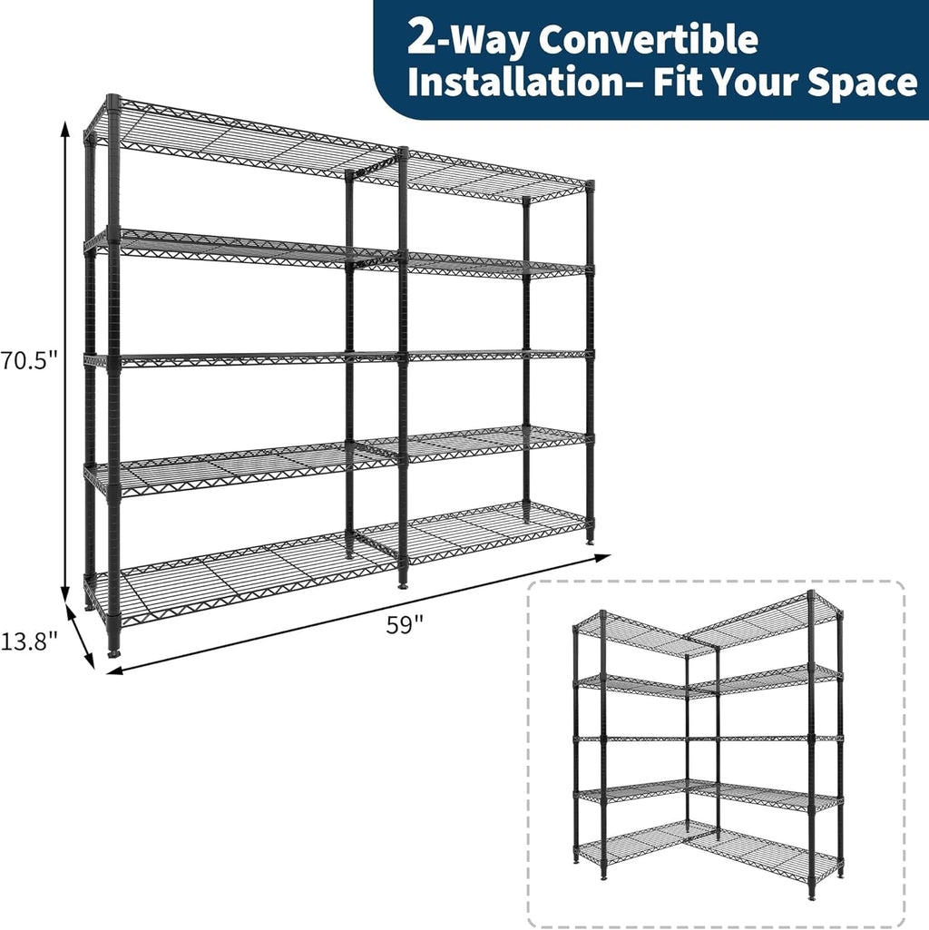Storage Shelves 70" H Wire Shelving Rack, 5-Tier Garage Shelving Heavy Duty Metal Storage Shelves for Kitchen Pantry