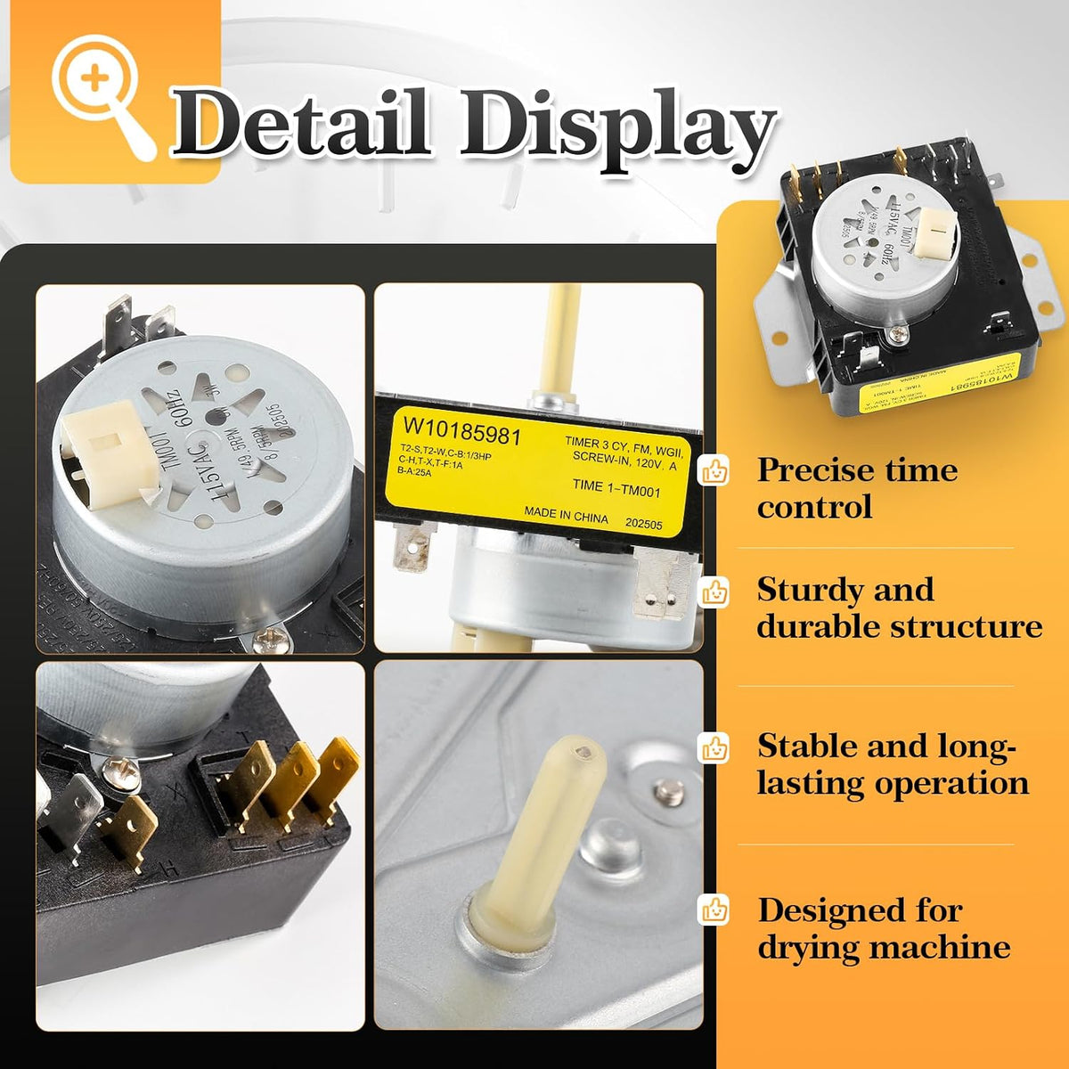 W10185981 WGD4815EW2 MGDC215EW2 MGDC300BW1 WGD4800XQ4 Dryer Timer