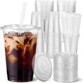 [100 Sets - 16oz] Clear Plastic Cups with Lids and Straws, Disposable Iced Coffee Cups for Smoothie, Milkshake, Cold