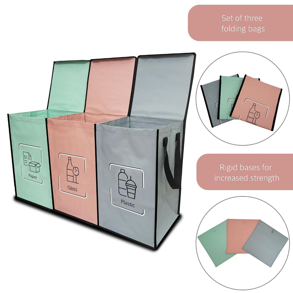 Recycling Organizer - Reusable Recycling Bags - Recycling Sorter - Trash Sorting Bins - 3 Compartment Recycle - Pack