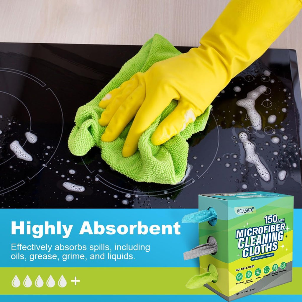 Microfiber Cleaning Cloth, 150 Pack Reusable Paper Towels Microfiber Towels for Cars Lint Free Washable Tissues Shop