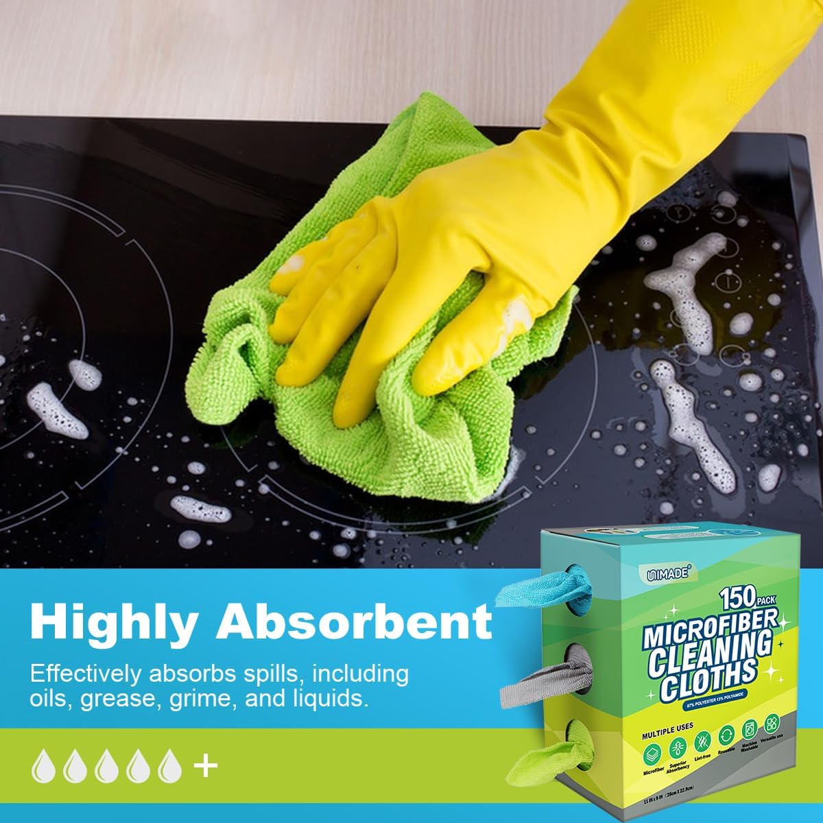 Microfiber Cleaning Cloth, 150 Pack Reusable Paper Towels Microfiber Towels for Cars Lint Free Washable Tissues Shop