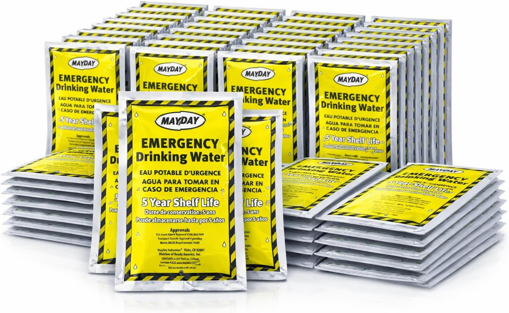 Mayday Pouch Water, Coast Guard Emergency Water, 5-Year Shelf LIfe, Disaster Preparedness Supplies for, Earthquake