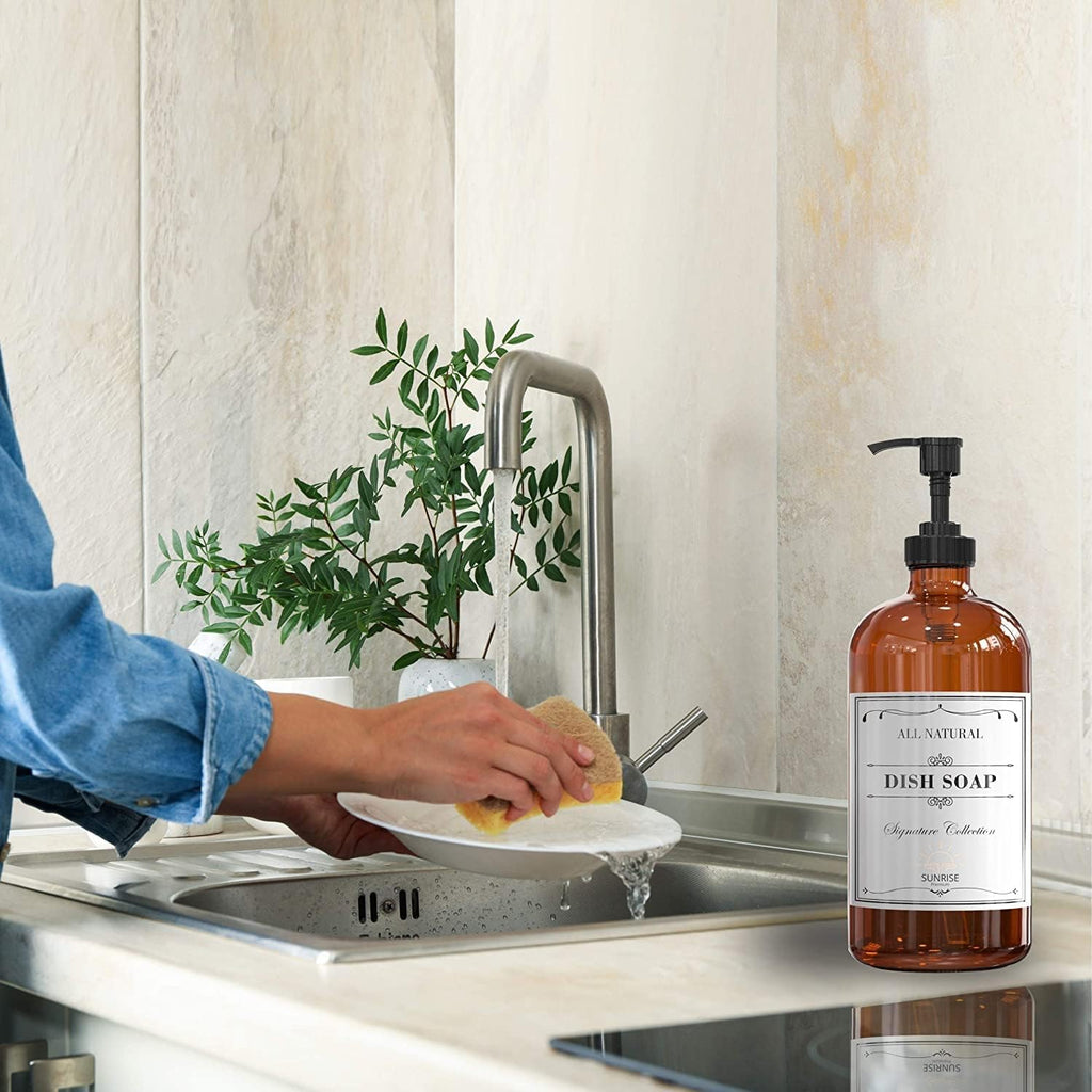 Amber Glass Soap Dispenser with Pump, 16 oz | Amber Glass, Soap Dispenser Pump Hand and Dish,Bathroom and Kitchen