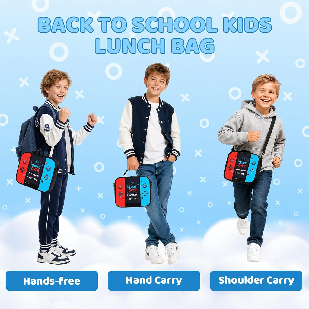 Game Console Insulated Lunch Bag lonchera for Teen Boys Girls Kids, Reusable Large Capacity Gamer Lunch Box with name