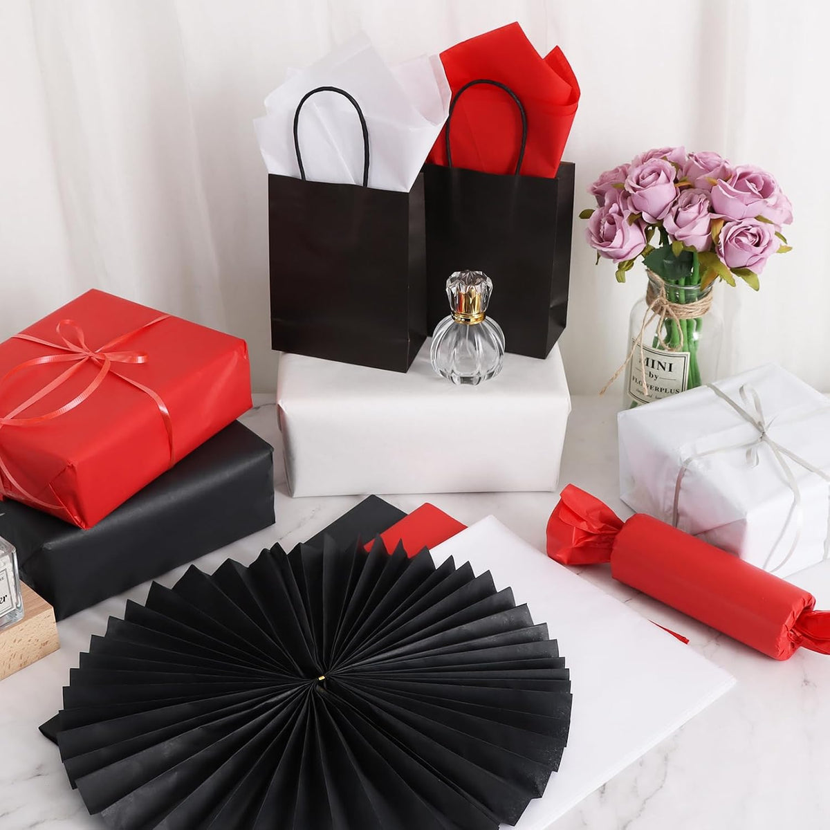 90 Sheets Red Black White Tissue Paper Bulk for Gift Wrapping Bags