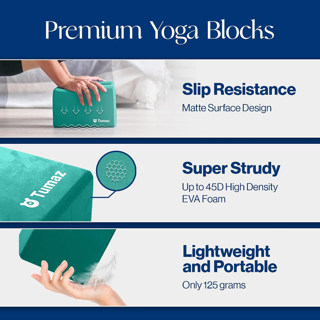 Non-Slip Yoga Blocks，High-Density EVA Foam 2 Pack for Yoga & Pilates | High-Density Support | Lightweight | EVA Foam