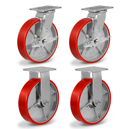 8"X 2" Heavy Duty Caster Wheels, Swivel Casters Set of 4 Polyurethane Wheel with Strong Load-Bearing Capacity