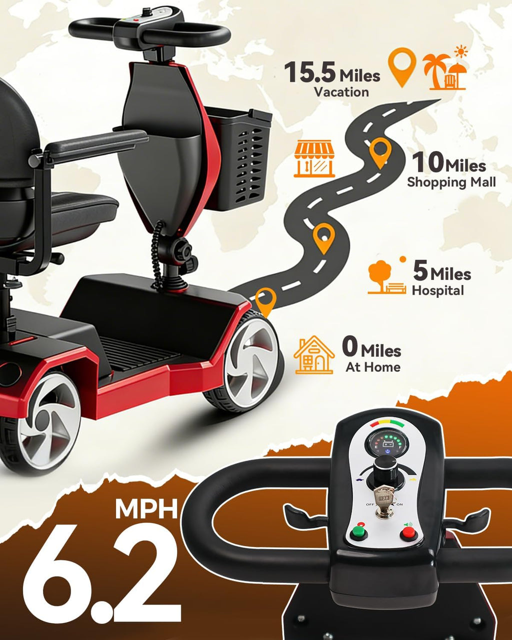 Foldable Mobility Scooters for Seniors, FSA&HSA Eligible,330LBS Capacity, Red Powered Electric Mobility Scooters, 4