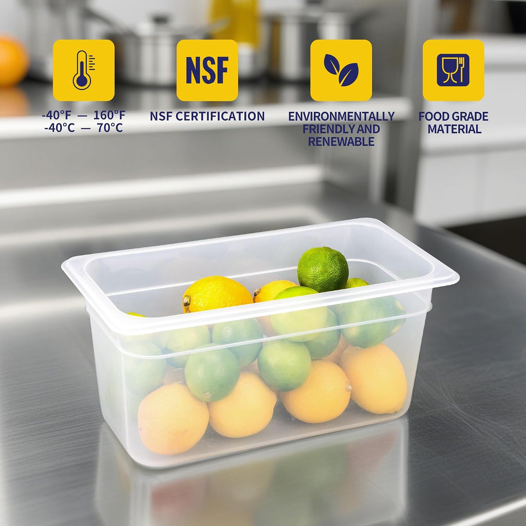 6 Pack 1/3 Size 6" Deep Food Pans with Lids, Translucent